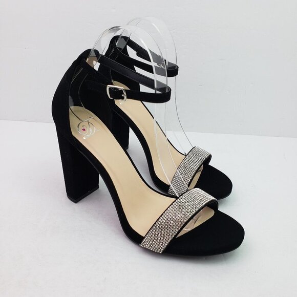 NEW MVE Laser-S Womens Size 9 Black Rhinestone Formal Ankle Strap Party 4" Heels - Picture 1 of 13